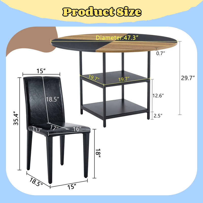 Ensemble de table et 6 chaises, rangement double couche, 47,3 po, Black