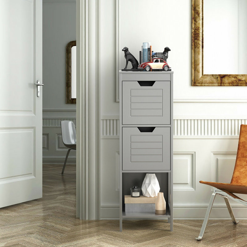 Red Barrel Studio Wooden Floor Cabinet Multifunctional Bathroom Storage Cabinet Side Organizer W/drawer, Gray