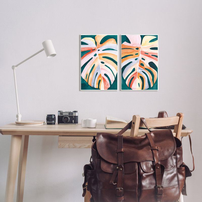 «Tropical Monstera Leaves On MDF 2 pièces» par Jennifer Paxton Parker, reproduction, H 15 po x l 10 po x P 0,5 po