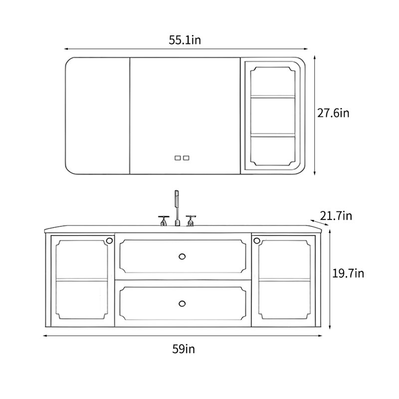Fashion simple bathroom cabinet, 19.7" H x 59" W x 21.7" D