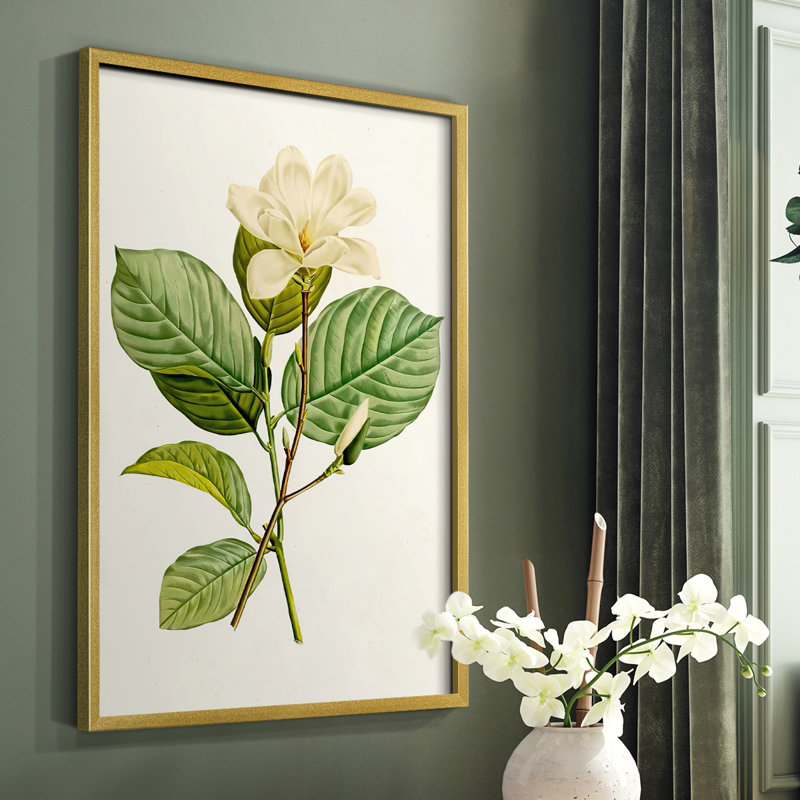«Magnolia Flowers I», reproduction encadrée - bois massif, Or, H 14 po x l 11 po