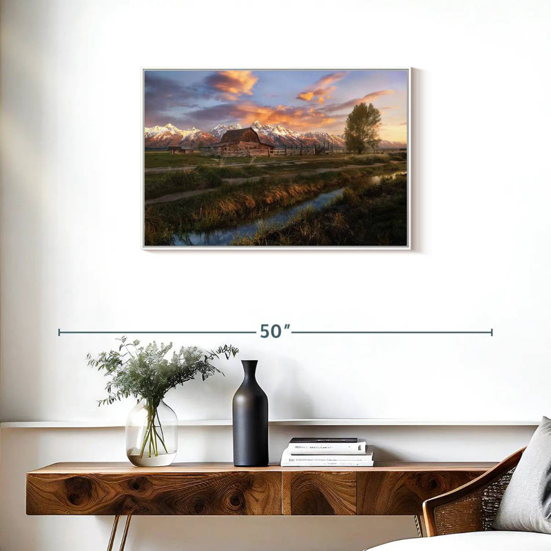 Scène de grange Moulton, Cadre flottant blanc, 31 po x 21 po