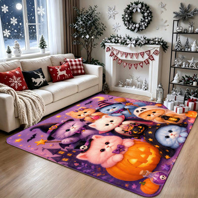 Tapis antidérapant d'Halloween sur un thème de chat, tapis d'intérieur fantaisiste, décor de joli chat, décoration festive pour le salon, la chambre à coucher, la salle de jeux et le vestibule