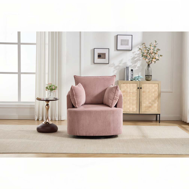 Chaise pivotante rembourrée en velours côtelé, Rose