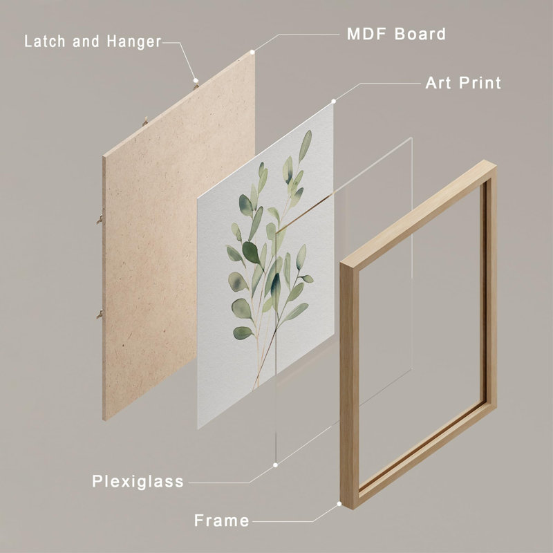 «Green Leaf Floral Botanical Plants», impression sur papier 4 pièces, H 16 po x l 12 po, Naturel