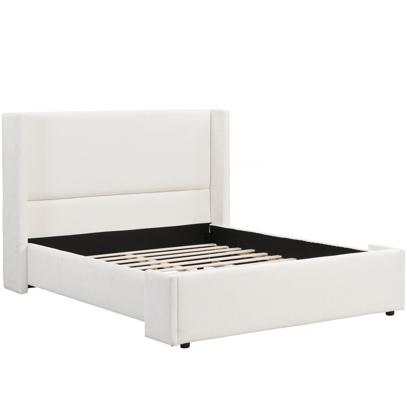 Upholstered Bed, Wingback Bed with Tall Headboard, Queen