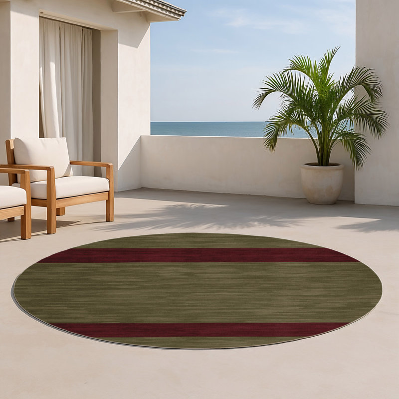 Tapis intérieur / extérieur brun HorizontalStripes, Rond 5 pi