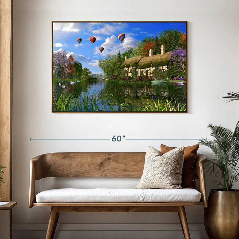 Old River Cottage, 46 po x 31 po, Cadre flottant doré