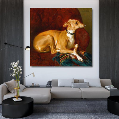"A Greyhound Resting on a Chair" by  Jacques-Raymond Brascassat - Gallery Wrap Canvas Wall Art
