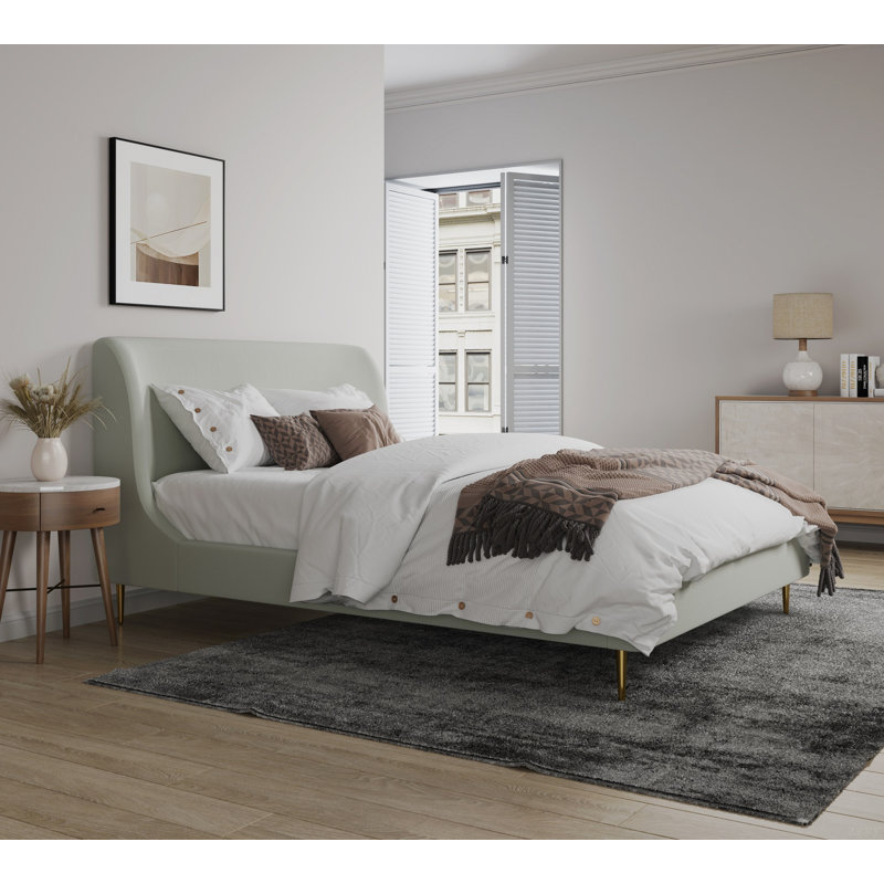 Lit tapissier en velours Heather, Crème, crème, Double