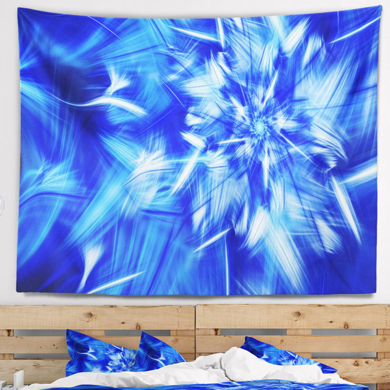 Tapisserie d'artifice floral tournant bleu vif, H 68 po x l 80 po