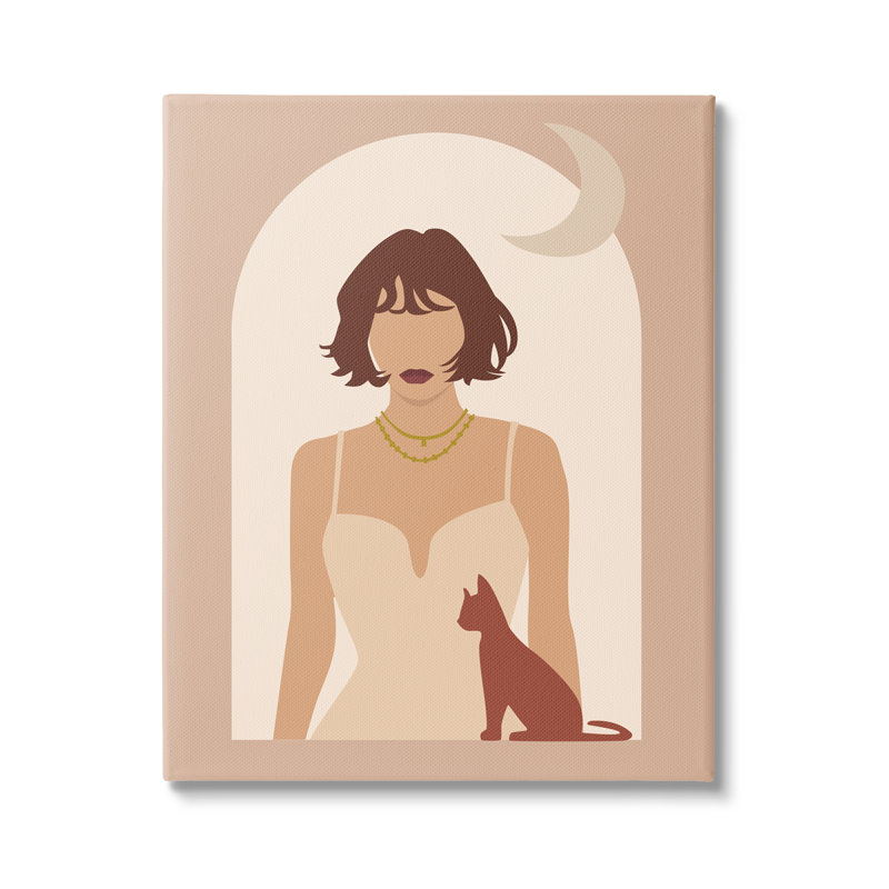 «Woman and Cat Arch Shape Cutout Moon Motif» par Birch & Ink - impression sur toile tendue, H 20 po x l 16 po x P 1,5 po