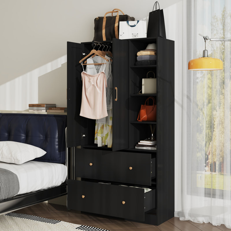 Armoire élégante avec porte miroir, Noir
