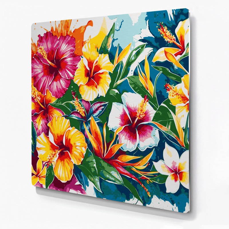 «Hawaiian Flower Brights», art mural en métal beige
