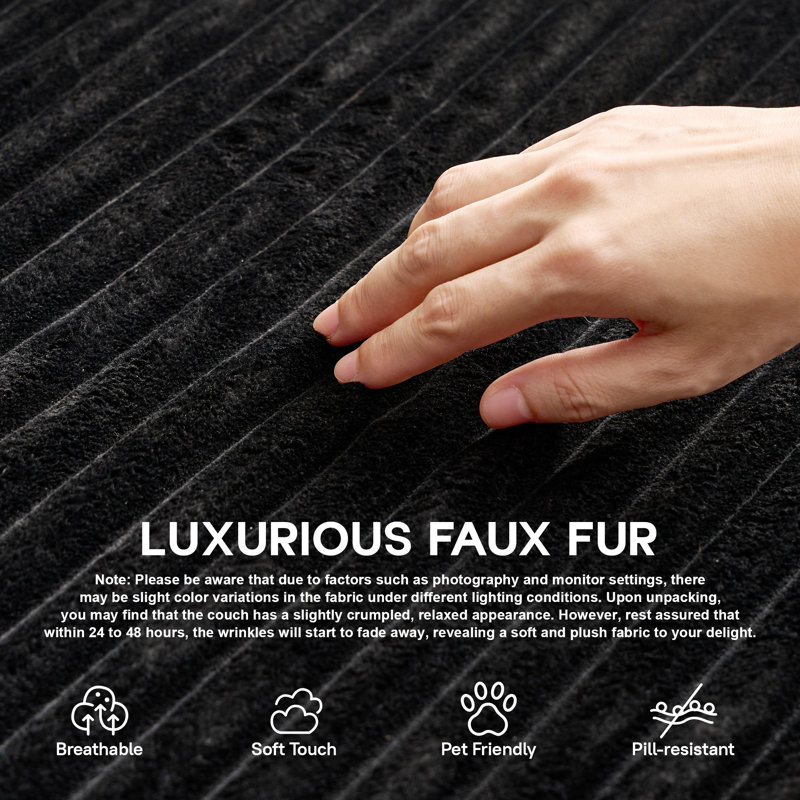 Navarrie No Assembly Required- 2 Piece Free Combination Compression Sectional, Left Chaise Facing, Black Faux Fur
