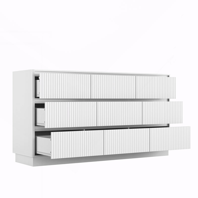 Commode 9 tiroirs pour chambre à coucher avec grands tiroirs, commode en bois, grande commode de plancher, Blanc