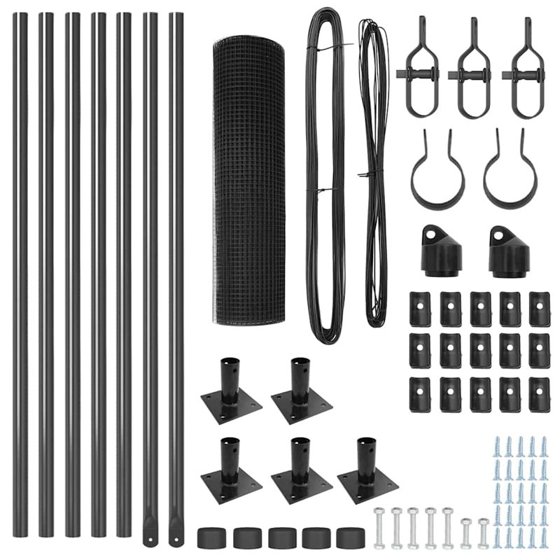Vidaxl Fence With Posts Steel, Grey, 40cm H x 1000cm W x 3.2cm D
