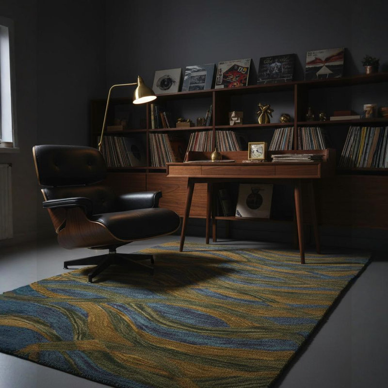 Navyan Brown/Orange Area Rug, Rectangle 5' x 7'6", Blue/Yellow/Gold/Green