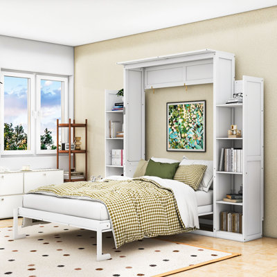Lit escamotable en bois avec éclairage à DEL et compartiments de rangement