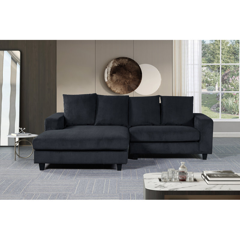 Amiin Corduroy L-Shaped Sectional, Dark Gray Corduroy, Left Hand Facing