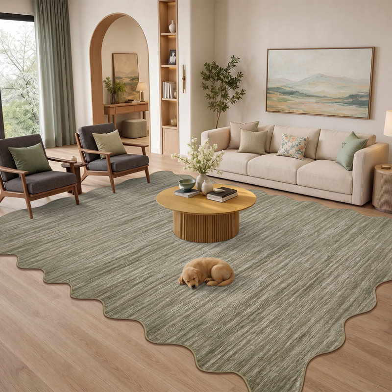 Tapis festonné lavable à bordure festonnée Tapis antidérapant uni antidérapant Tapis antidérapant, 5 x 7 pi (brun)