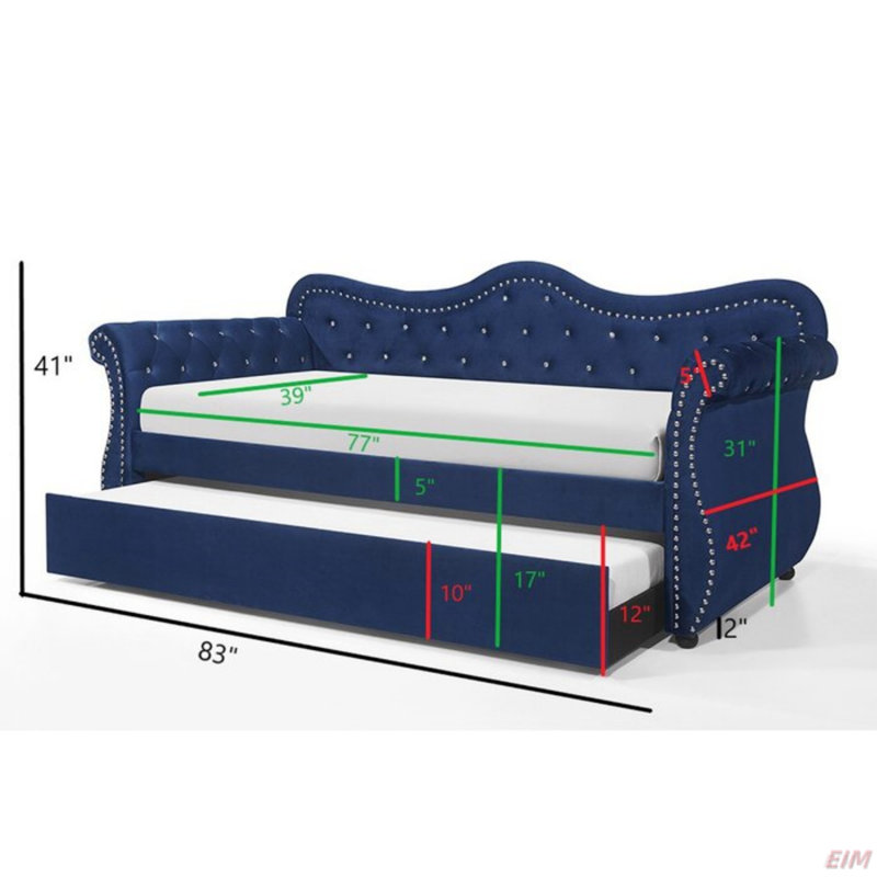 Velvet Wood Daybed With Trundle For Ultimate Comfort And Style, Navy