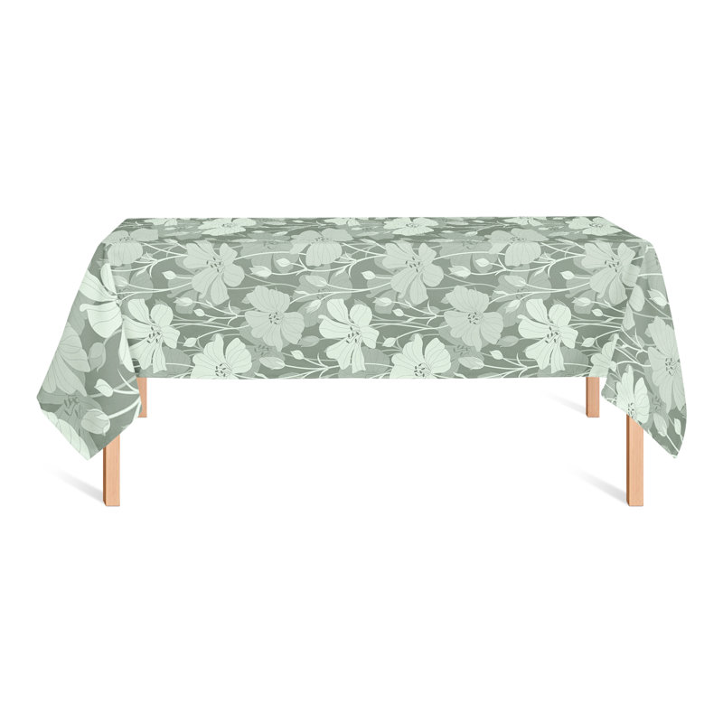 Rectangular Floral Polyester Tablecloth, Green
