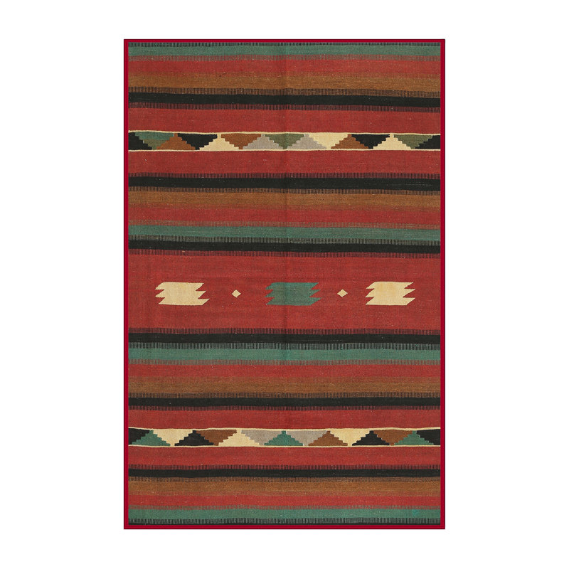 Tapis contemporain rouge / noir / vert, Rectangle 5 pi x 8 pi