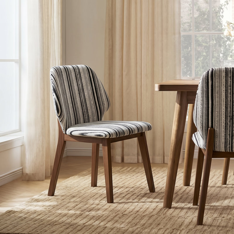 Chaise d'appoint de salle à manger rembourrée de style Mid-Century en chenille rayée avec structure en bois massif (ensemble de 4)