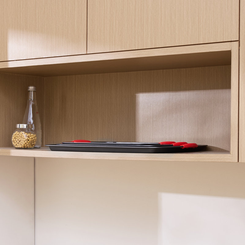 Ensemble de plaques de cuisson antiadhésives en acier au carbone 3 pièces avec poignée en silicone