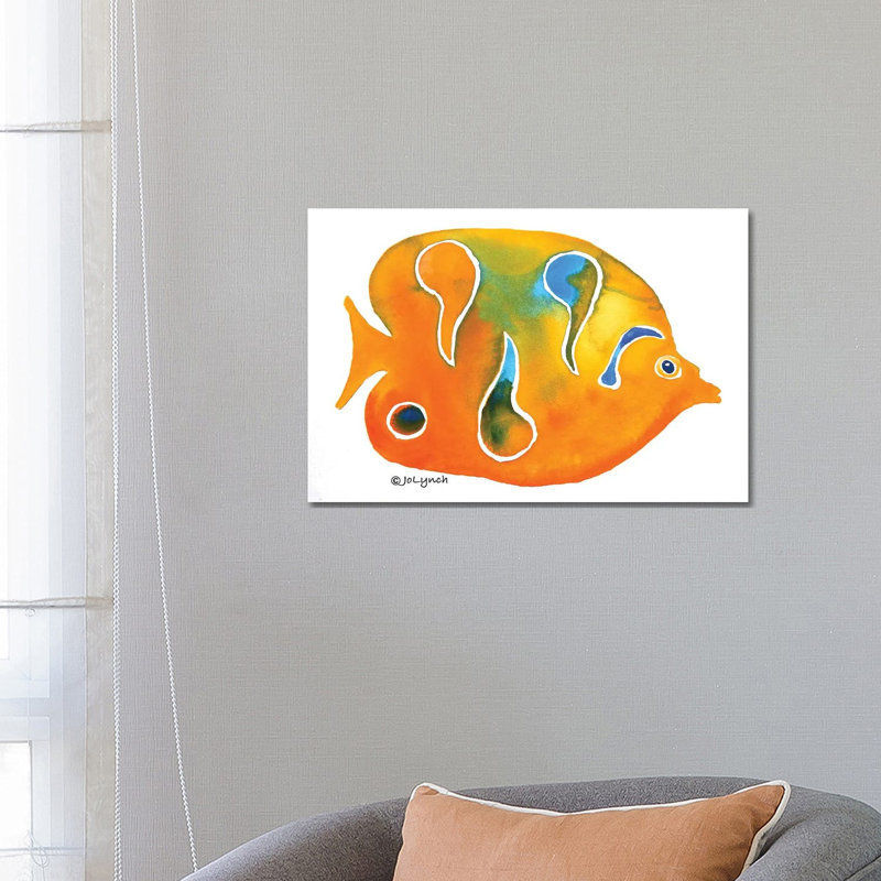 «Fish Small Orange» par Jo Lynch - peinture sur toile tendue, H 18 po x l 26 po x P 1,5 po