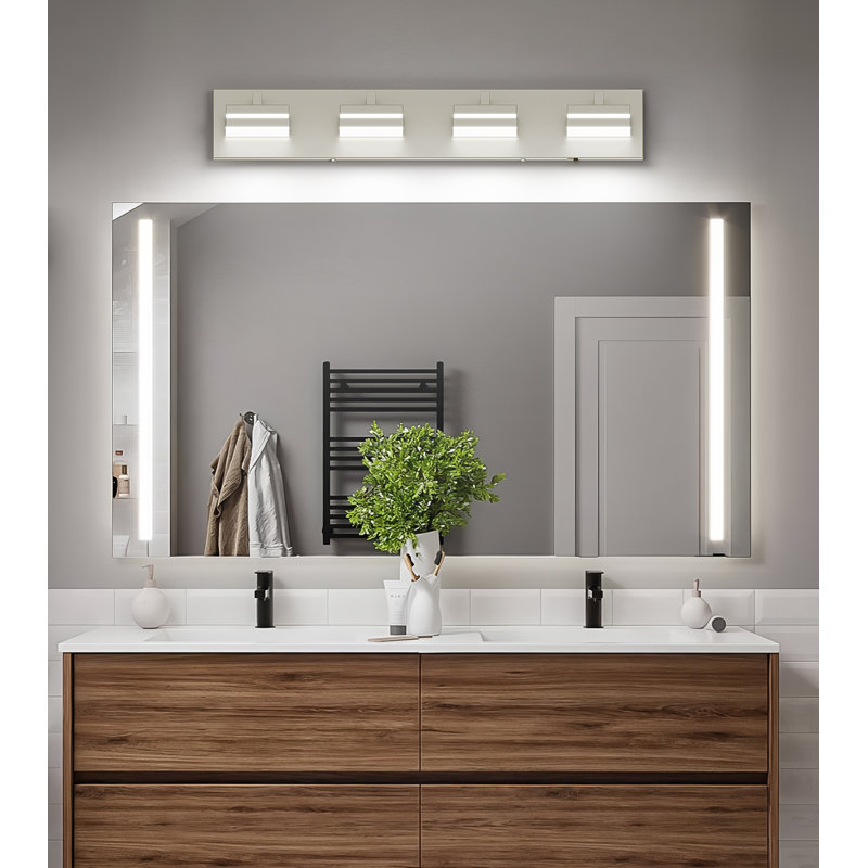 Luminaire de salle de bain moderne à DEL à intensité variable sur miroir 5CCT, Nickel brossé, Quatre lumières