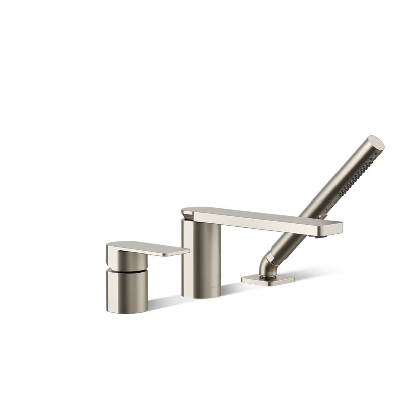 Robinet de baignoire à fixation sur le comptoir à poignée simple Parallel, Nickel brossé éclatant