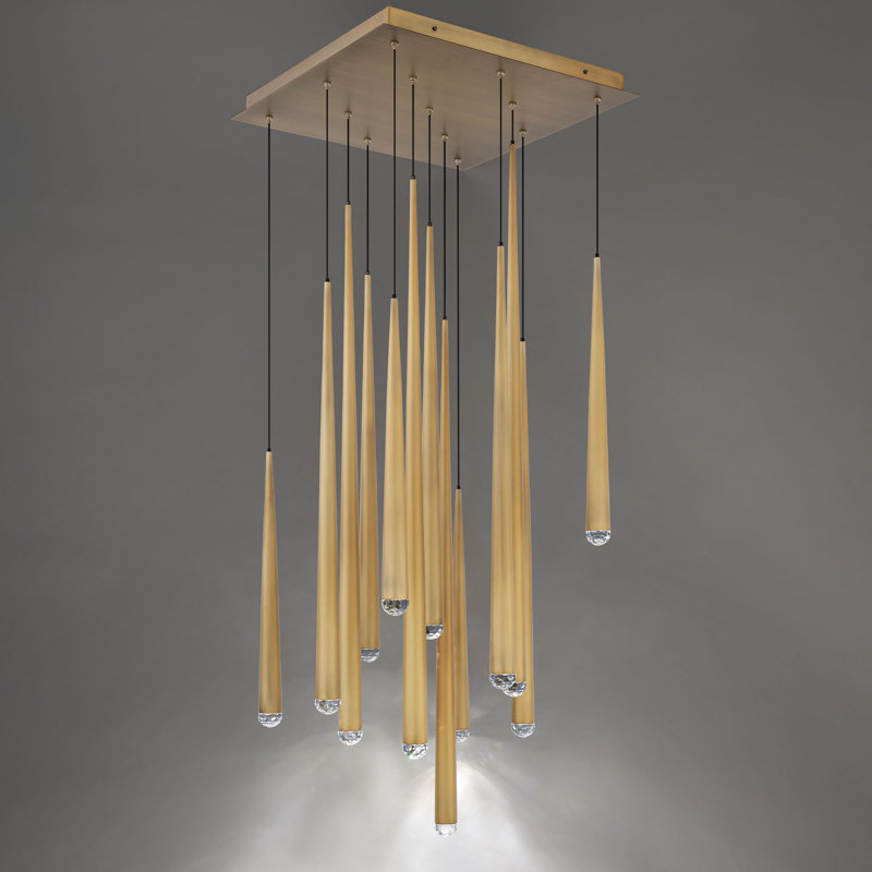 Luminaire suspendu Cascade, Laiton vieilli, H 37 po x l 20 po x P 20 po, 13