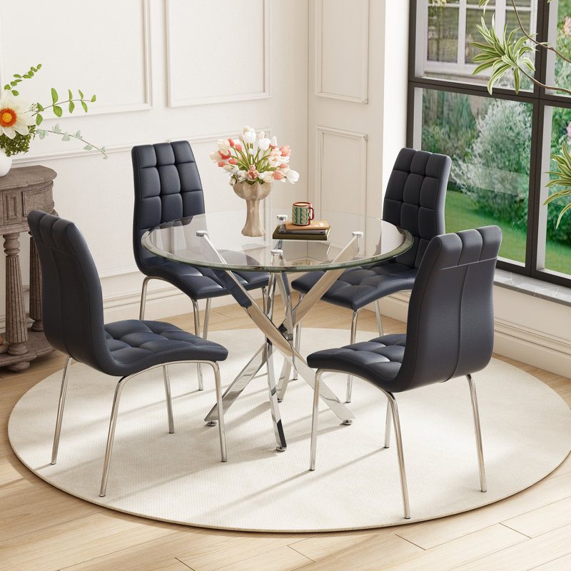 5 - Piece Pedestal Dining Set, Silver, Black/Silver