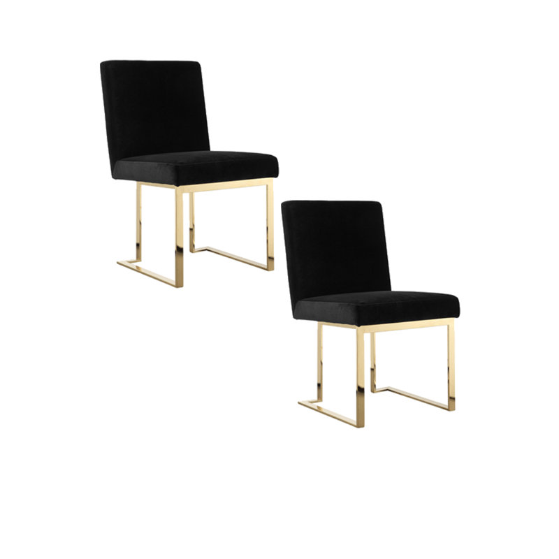 Dexter Upholstered Modern Velvet Dining Side Chair (Set of 2) – Upholstered Dining Chairs with Steel Legs, Luxurious Contemporary Kitchen & Dining Room Seating - Black Velvet with Gold Legs