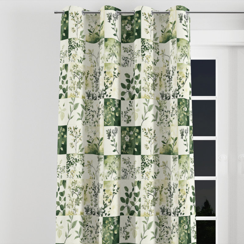 Country Farmhouse Window curtains - Green Meadows Quilt Grommet Curtain - 1 Panel, 52" W x 108" L, Silver Grommets