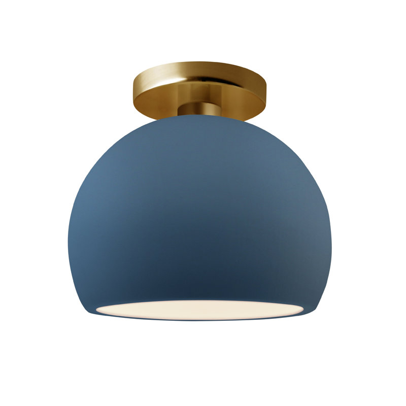 Ceramic LED Semi Flush Mount, 7" H x 7" W x 7" D, Midnight Sky/Polished Brass, Brushed Brass