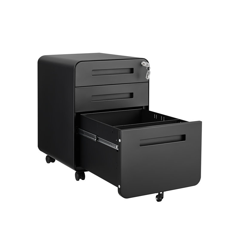 Classeur mobile à 3 tiroirs avec serrure - rangement légal et format lettre pour bureau à domicile, entièrement assemblé