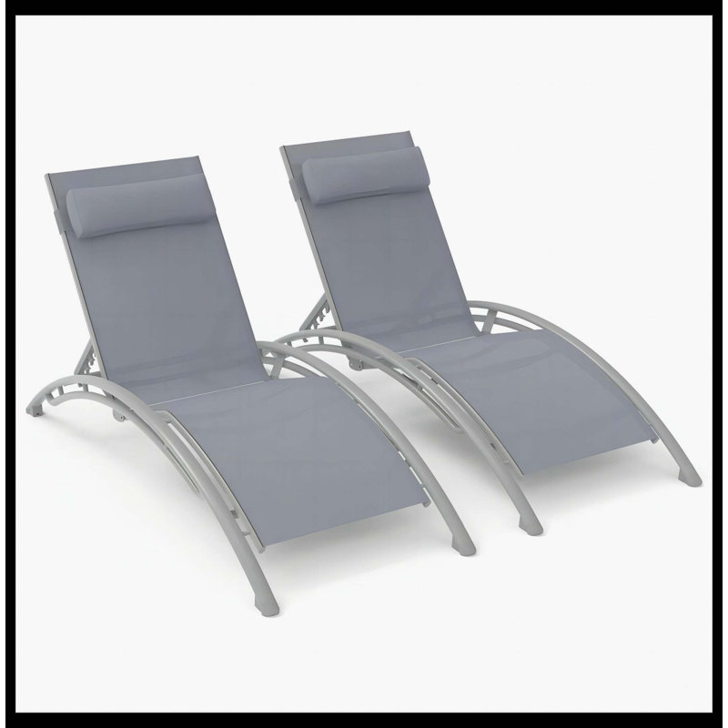 Outdoor Chaise Lounge Set Of 2, Patio Recliner Chairs With Adjustable Backrest & Removable Pillow, Versatile For Indoor & Outdoor Use – Beach, Pool, Sunbathing & Lawn (Gray, 2 Lounge Chairs)
