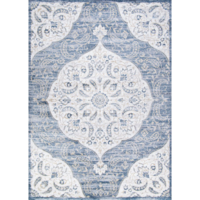 Tapis blanc/bleu zone oriental Karmane