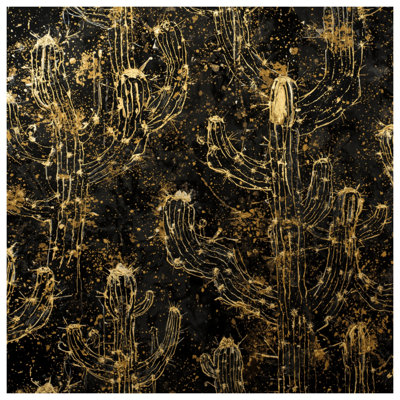 Tapis de bain doré noir avec cactus