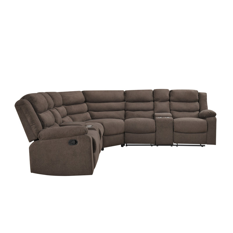 Canapé modulaire inclinable 3 pièces avec consoles gauche et droite, Brown