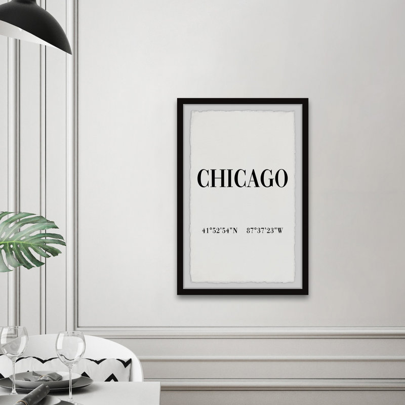 Chicago, Illinois - Image encadrée d'art textuel sur papier, H 36 po x l 24 po x 1,5 po