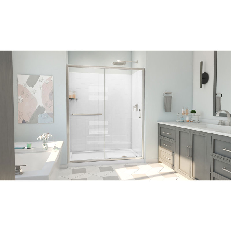60" W x 36" D x 78" H Semi-Frameless Rectangle Shower Kit, Brushed Nickel