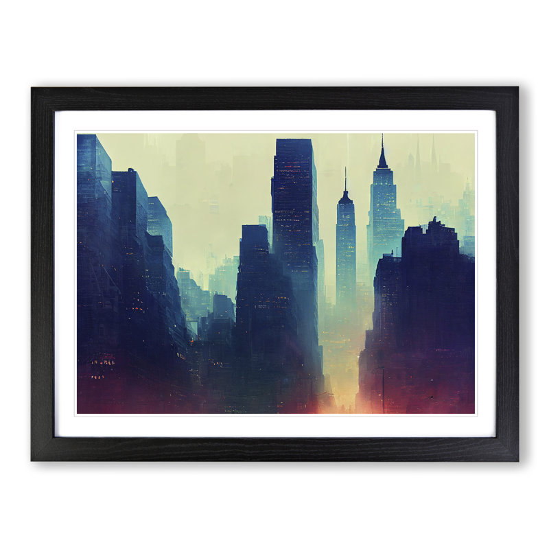 New York City Skyline Vol.2 Abstract - Single Picture Frame Print, Black , 25cm H x 34cm W