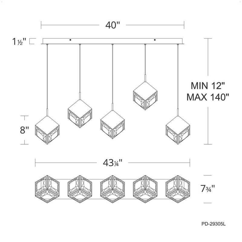 Ice Cube 5 - Light Linear Pendant, Black