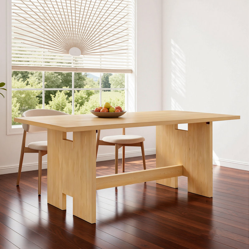 Table de salle à manger et console convertible pliante, table en bois naturel 4 pièces avec pieds carrés, Bois naturel