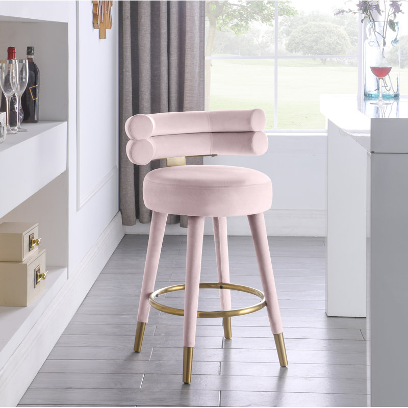 Tabouret de comptoir 26,5 po Reimers, Velours rose
