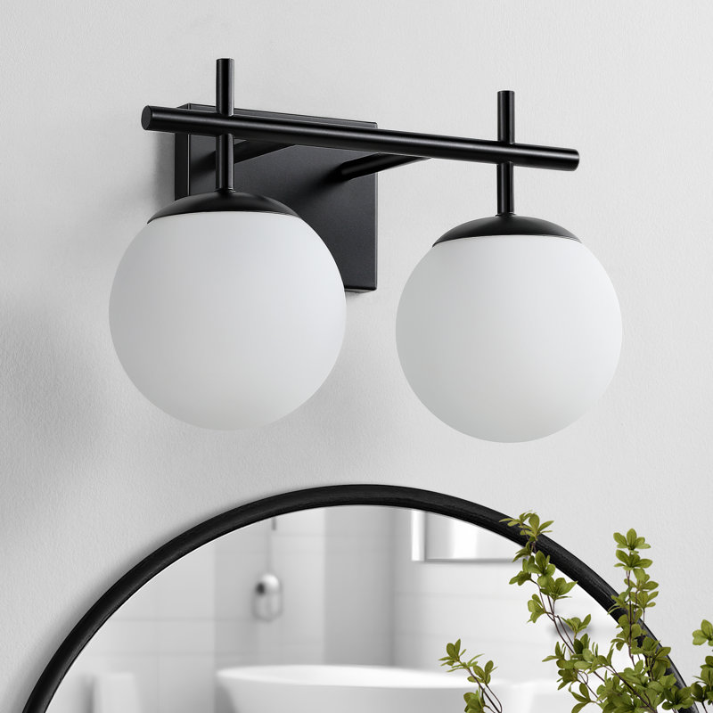 Éclairage de salle de bain à intensité variable 2 lumières 14,2 "avec abat-jour en verre givré, Noir mat